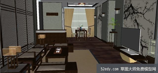 中式风格户型小家族SU模型_su模型下载 草图大师模型_SKP模型