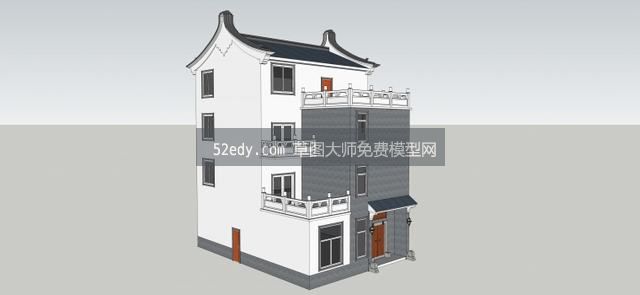 4层新中式农村别墅自建房模型